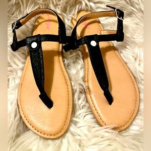 Little Girl’s Cat & Jack Sparkly Black T Strap Sandals Size 1 BNWOT